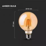 LED žiarovka E27 stmievateľná 8W 700lm G125 Amber cover