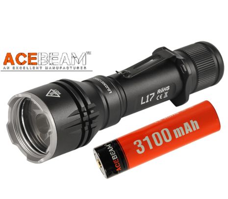 LED Baterka Acebeam L17 + 1x IMR 18650 3100mAh 3,6V Micro USB nabíjací - Studená biela farba svetla