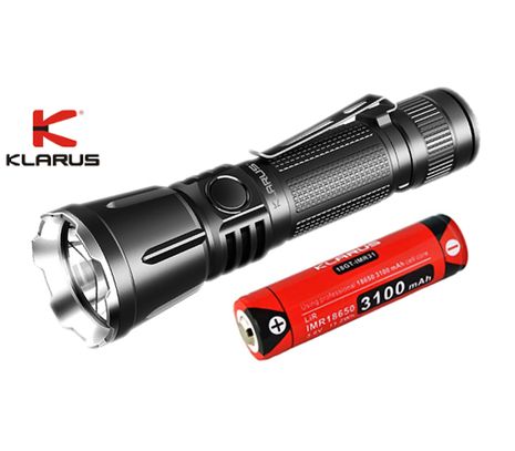 LED Baterka Klarus 360X3 - USB nabíjateľný, + akumulátor Klarus 18650 IMR 3100mAh 3,6V