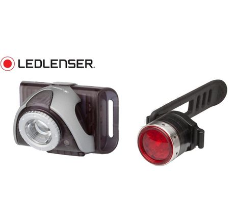 LED bicyklové svietidlo, čelovka Led-Lenser B5R - Šedá + Zadné svetlo B2R