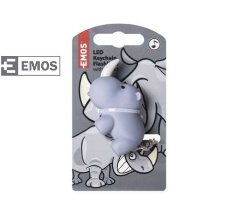 LED kľúčenka EMOS plastová, prívesok so zvukom exotické zvieratá 1ks - Nosorožec