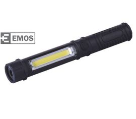 LED pracovná lampa EMOS 3W COB LED + 1 LED, na 3x AAA - Čierna