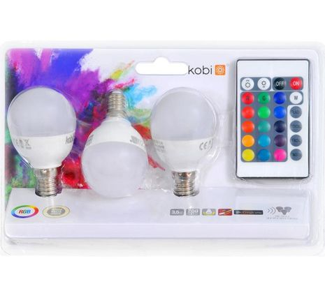 LED žiarovka E14 3,5W, 200lm, RGB + Teplá biela, IR diaľkové ovládanie, 3ks