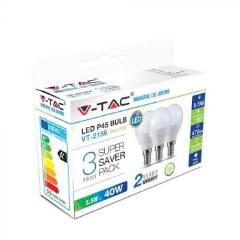 LED žiarovka V-TAC E14 5,5W 420lm P45 - 3PACK