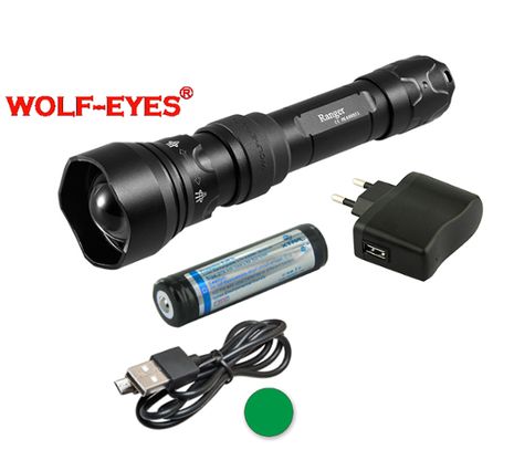 Nabíjateľná LED baterka Wolf-Eyes Ranger zelená LED, USB v.2017 - Praktik Set